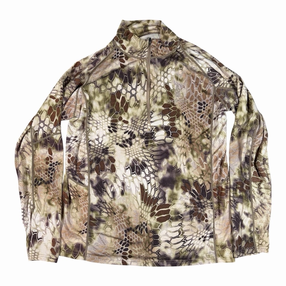 Kryptek Tech Merino Wool Quarter Zip Pullover Mens M Green Camo Blend Base Layer
